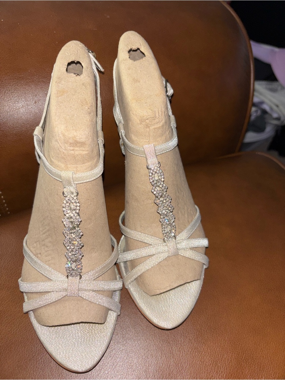Nina Silver T-Strap Rhinestone Heels